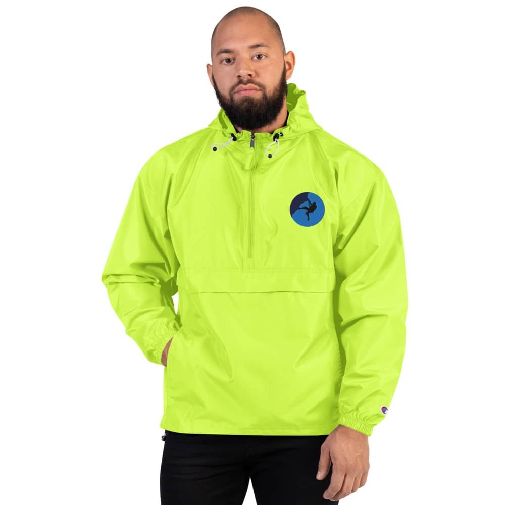 embroidered champion packable jacket safety green front 620acf25e8d6c » Adventure Gear Zone